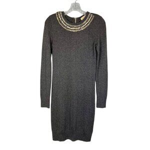 Michael Kors Womens Gray Studded Neckline Sweater Dress Long Sleeves size XXS